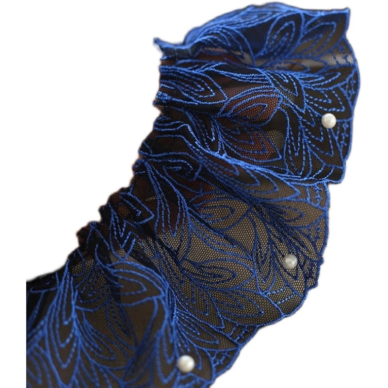 

1M Embroidery Beaded Royal Blue Lace Fabric 8cm Guipure Lace Ribbon Sewing Trim Crafts Fabric For Wedding Dresses Clothes RG28