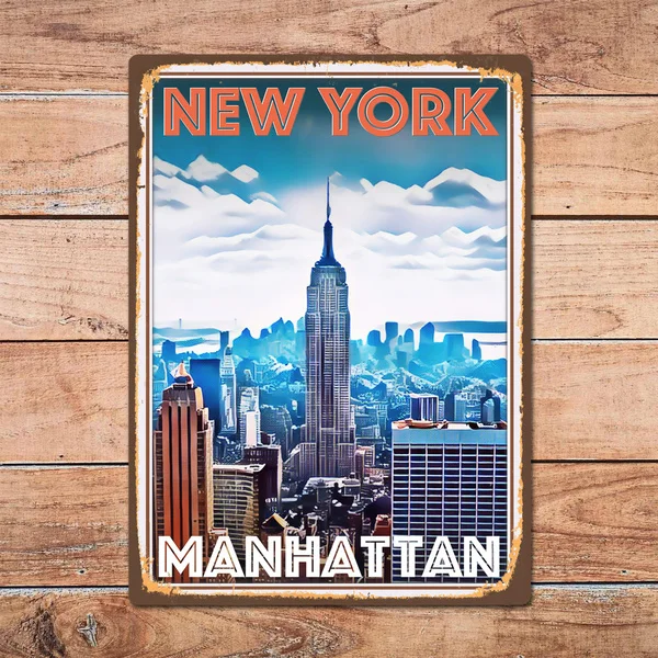 Металлическая жестяная вывеска Нью Йорк Манхэттен Настенный декор для домашней