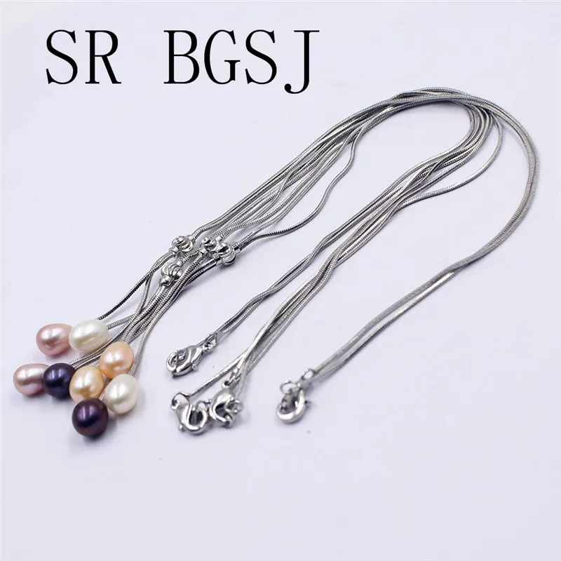 

Free Shipping 7-8mm Wholesale Olivary Rice Freshwater Pearl Gems Snake Chain Jewelry Necklace 18"
