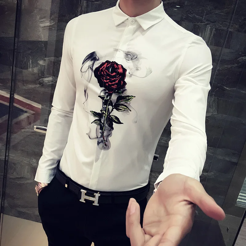 

Men Slim Fit Shirt 2020 New Digital Print Casual Men's Social Shirts Long Sleeve Night Club Party Shirt Camisa Masculina