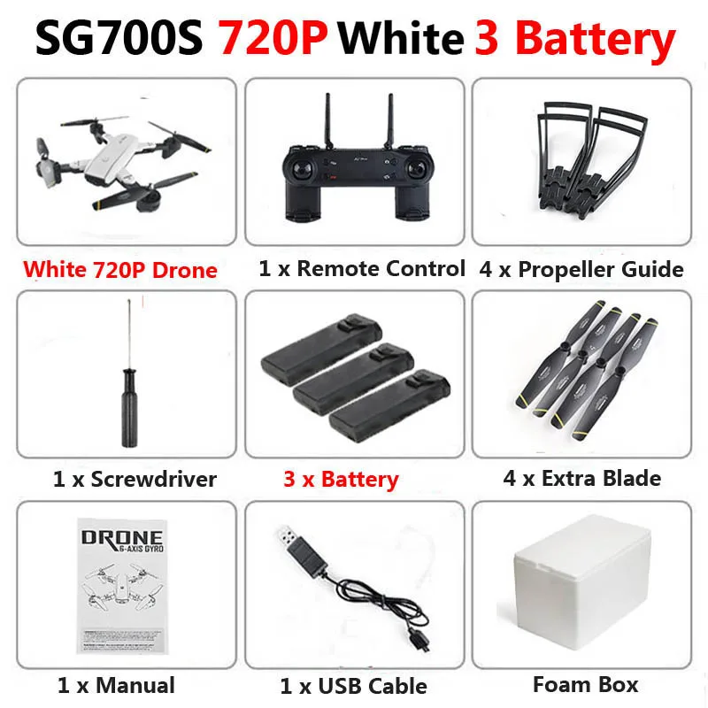 White 720P 3b Foam SG700-S Профессиональный складной Дрон с двойной камерой 1080P 720P 4K WiFi FPV широкоугольный оптический поток RC Квадрокоптер вертолет - Цвет: White 720P 3b Foam