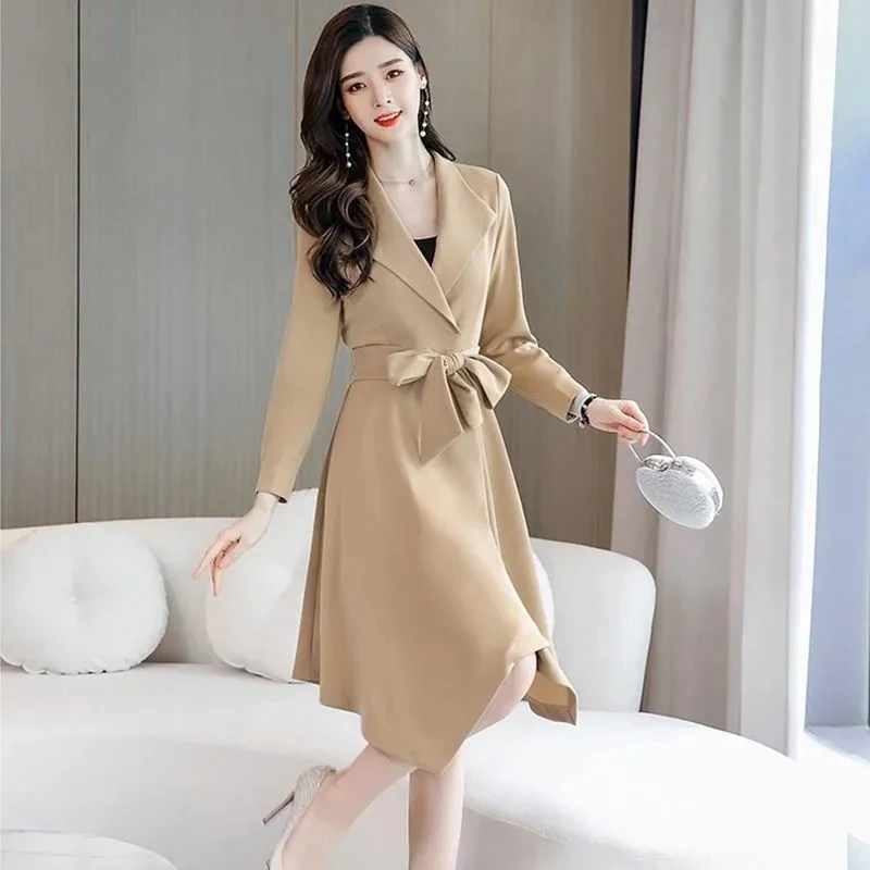 АСИММЕТРИЧНЫМ ПОДОЛОМ элегантное с тонкой талией пальто для женщин в Корейском