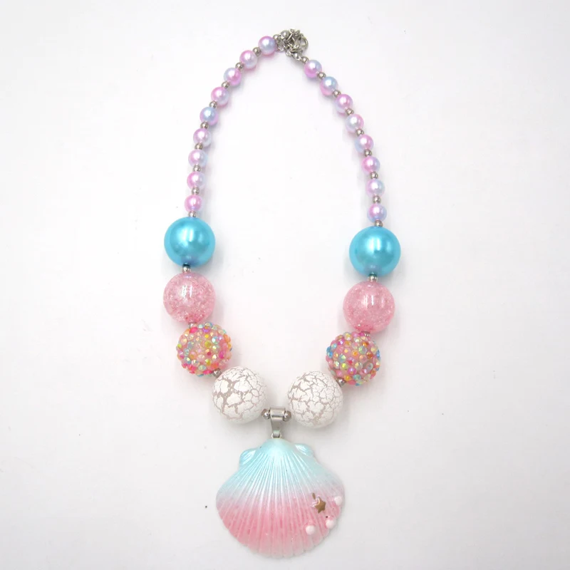 Новая мода детское колье с жемчужинами и ракушкой "Iridescent Pearl beads Shell Pendant Necklace", милые детские колье "bubblegum chunky necklace" для девочек, детские украшения, 1 шт.