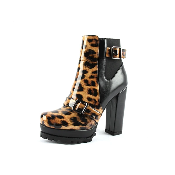 Leopard Print BESCONE/женские ботильоны ручной работы; обувь на квадратном каблуке с круглым носком на молнии с леопардовым принтом; новые модные женские ботинки на очень высоком каблуке; H4 - Цвет: Leopard Print