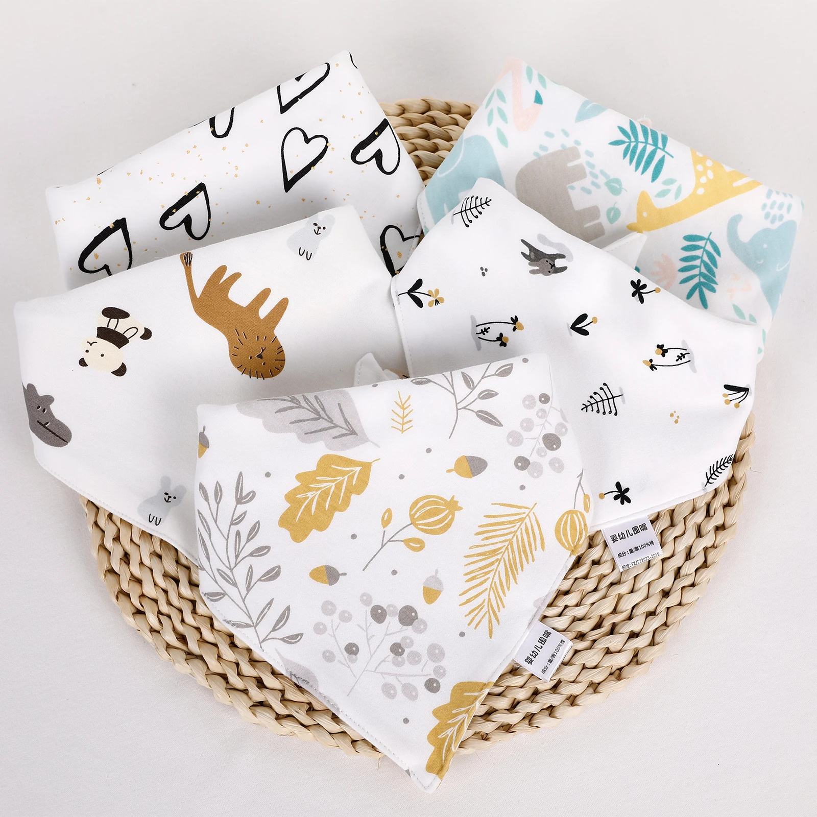 Baby Bandana Bibs Teething Bibs For Baby Girl & Boy, 5/Pack Unisex Organic And Super Adjustable Baby Bandana Drool Bibs