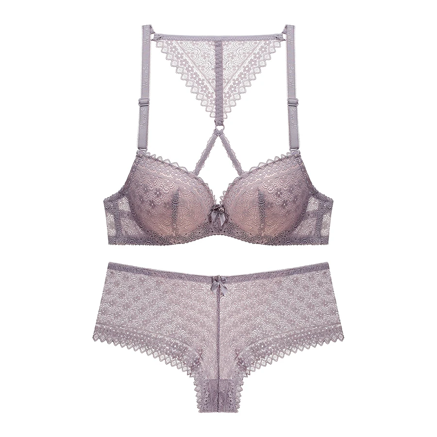 Комплект женского кружевного нижнего белья бюстгальтер пуш ап трусы плавки 4