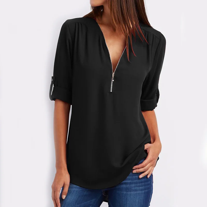 Женский топ на молнии 17 цветов лето обтягивающая шифоновая блузка Свободный Топ