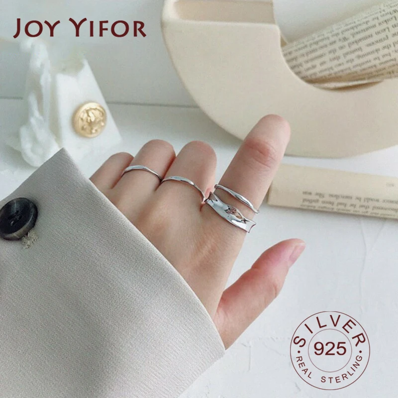 

925 Sterling Silver Thin Glossy Double Irregular Ring Female Retro Handmade Index Finger Accessories Ring Jewelry Gift