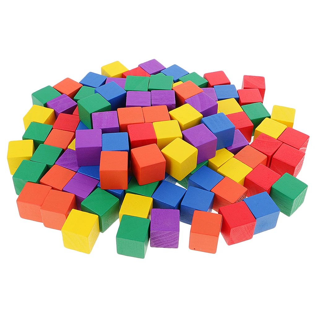 

100pcs Wood Blocks 0.78 Inches Multi-Colored Wooden Cubes for Crafts, Plain Blank Color Wood Blocks