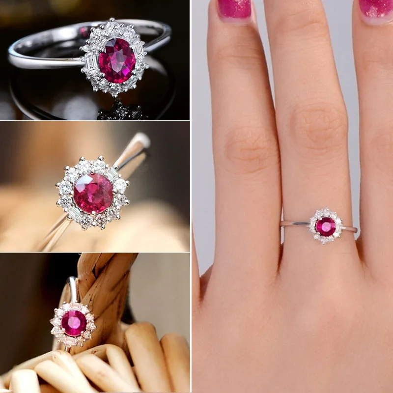 

Milangirl Trendy Red Crystal Ring Charm Jewelry Women CZ Zircon Rhinestone Wedding Promise Engagement Ring Ladies Accessories