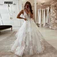 fivsole deep v neck ball gown wedding dresses fashion appliques floor length vestidos de noiva formal bride wedding gowns