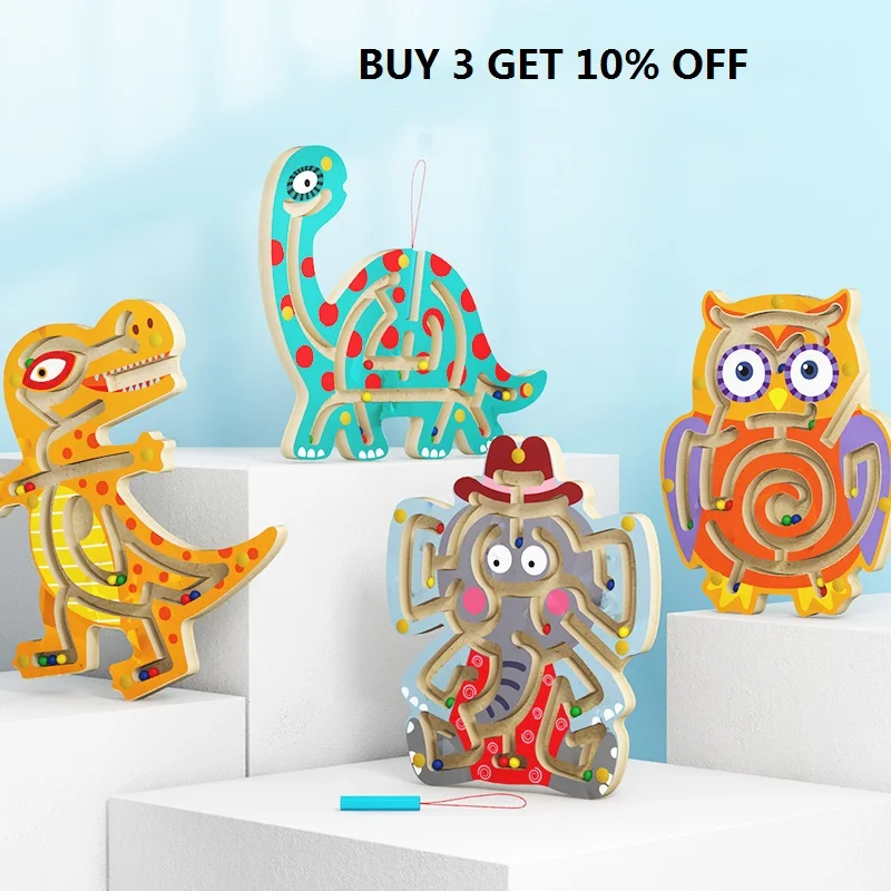 

Kid Montessori Early Learning Educational Toys Wooden Magnetic Animal Maze Puzzle Dinosaur Walking Beads Labyrinth Children Toys