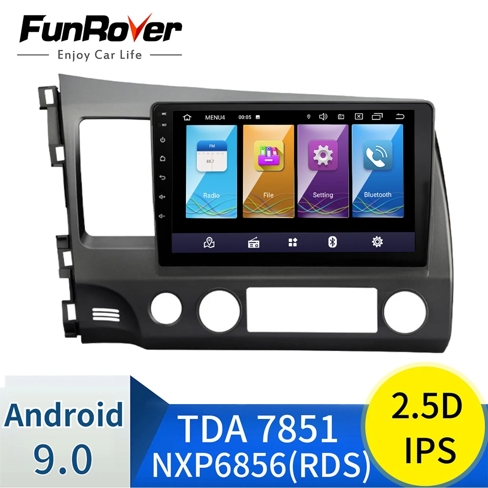 FUNROVER ips+ 2.5D Android9.0 автомобильный DVD Мультимедиа gps навигация для honda левое Вождение CIVIC 2006-2011 vedio стерео радио аудио