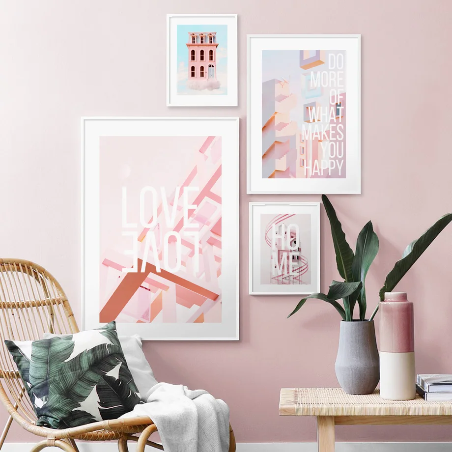 Розовое Небо дом облака цитаты стены искусства холст живопись плакаты на