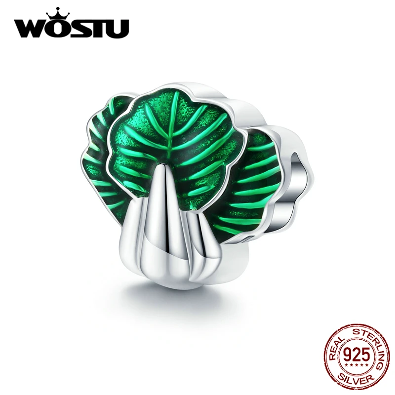 WOSTU Настоящее серебро 925 пробы шпинат овощи бусины Зеленые Подвески подходит для