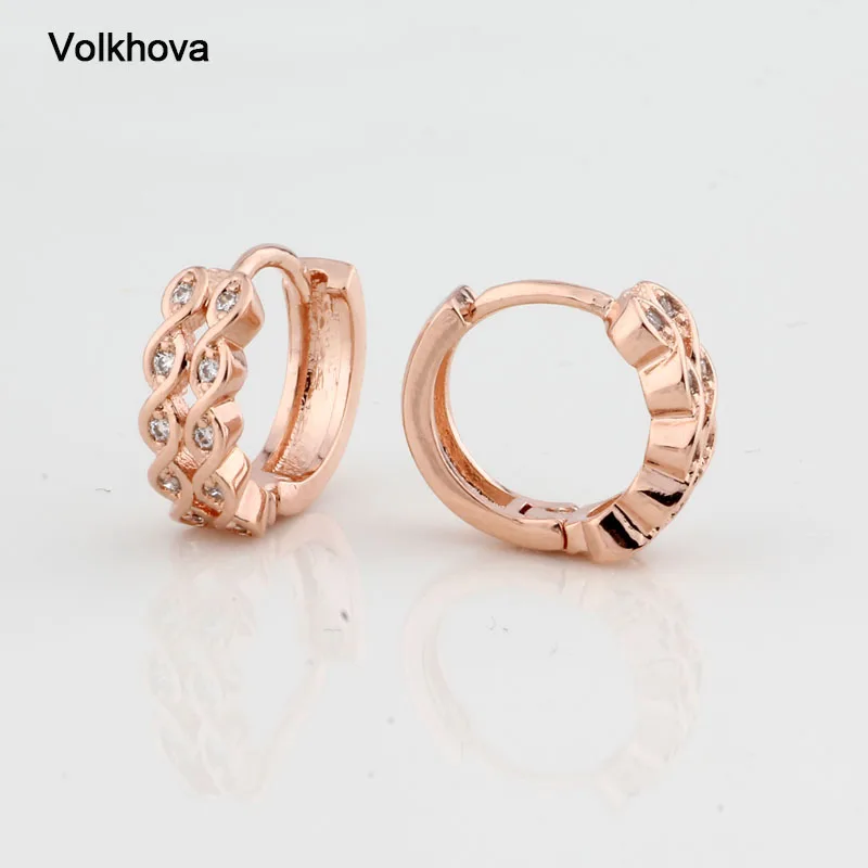 Серьги кольца женские из розового золота с фианитами 585|Серьги-кольца| |