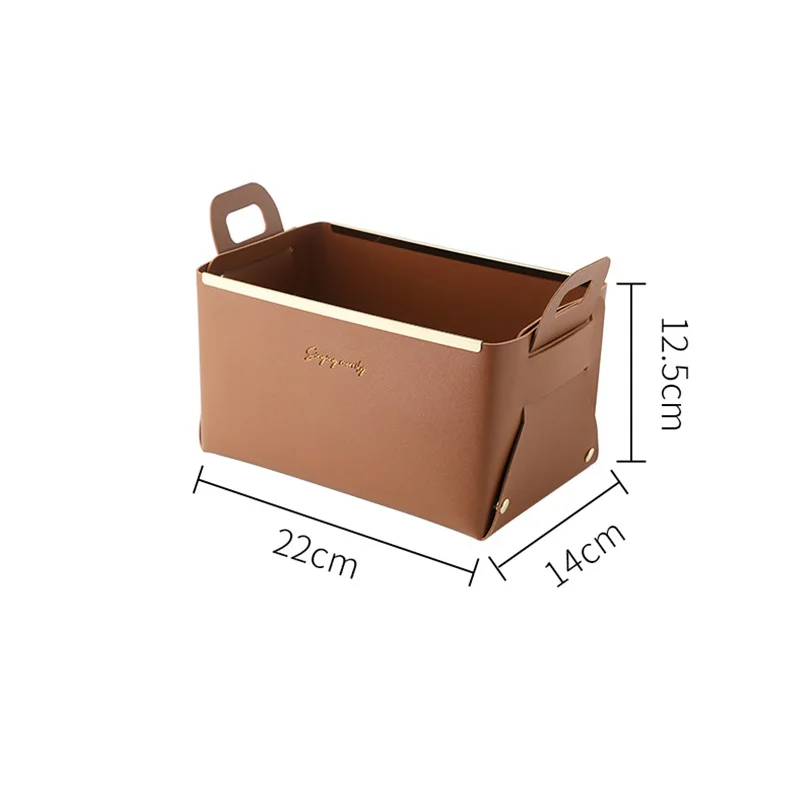 PU Leather Storage Basket Home Desktop Finishing Foldable Cosmetic Container High Capacity with Handle Sundry Key Tray | Дом и сад