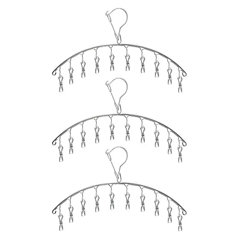 

3 Упаковка, нержавеющая сталь вешалка для сушки одежды, с 10 клипов для сушки носков, полотенец, подгузников, бюстгальтеров, детской одежды