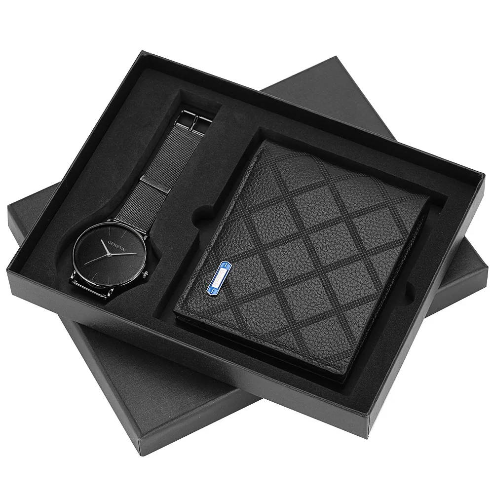 

2Pcs/set Boutique Gift Set Wallet/Quartz Watch Set Watches for Men