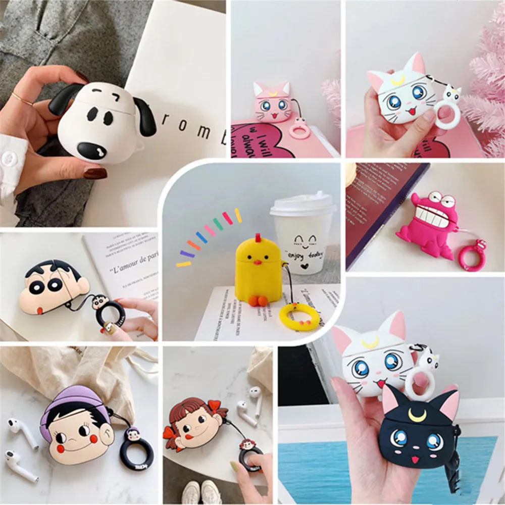 Силиконовые чехлы Q UNCLE для Apple Airpods с мультяшным котом, чехлы для наушников с кольцом, анти-потеря, сумки для наушников, модная Противоударная сумка для гарнитуры