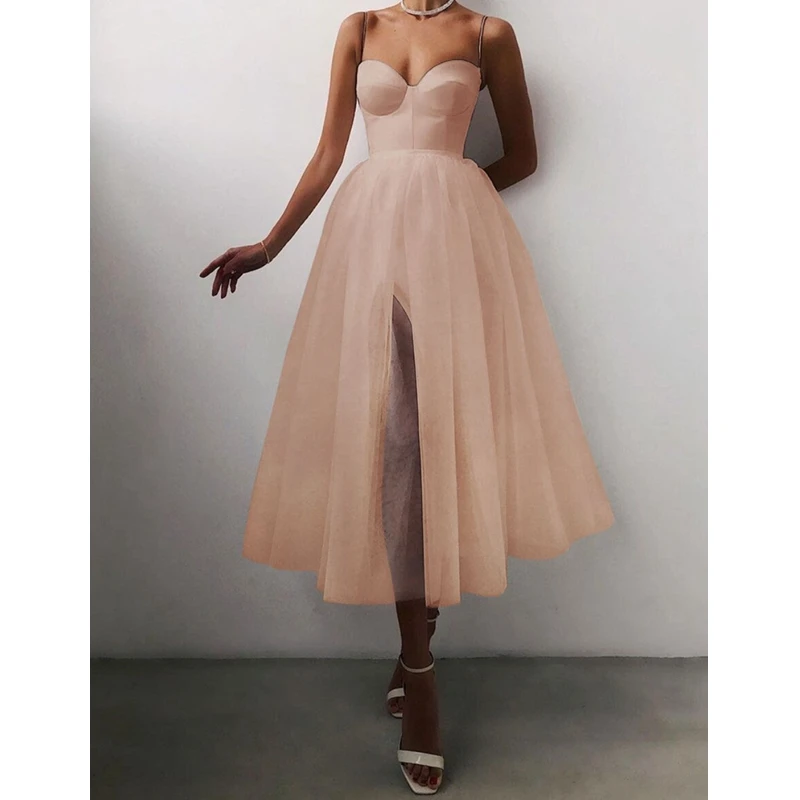 

WEPBEL Slim Fit Dress Summer Sexy Mesh Patchwork Dress Women's Casual High Waist Spaghetti Strap Strapless Backless Dress