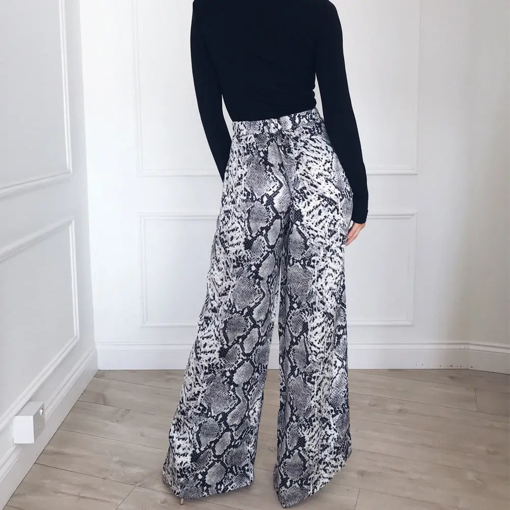 

2020 Fashion Autumn Leopard Printed Wide Leg Pants Women High Waist Loose Palazzo Snakeshin Pants Elegant Office Ladies Trousers