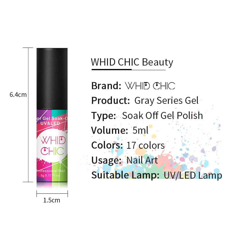 WHID CHIC 1 бутылка 5 мл серый Гель лак для ногтей отмачиваемый гель дизайна УФ