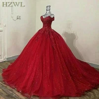 2020 red 3d lace appliqued quinceanera dresses off shoulder sweet 16 ball gown tulle prom dress