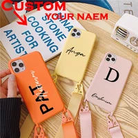 custom name logo picture tpu case with sling for iphone13 12 11 pro max 7 8 6 6s plus x xr xsmax cover shoulder strap soft cases