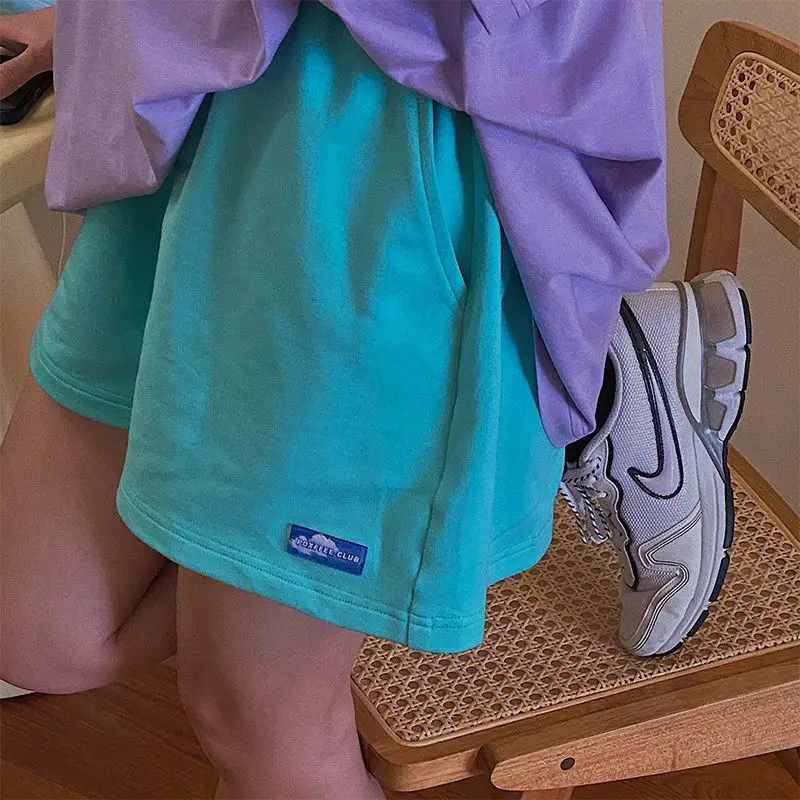 

Шорты женские прямые хлопковые с завышенной талией, Свободные повседневные штаны для бега и спорта, уличная одежда в стиле хип-хоп с широким...