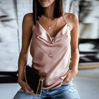 women summer tanks tops sexy v neck temperament backless halter sleeveless sling shirts silk stain suspenders