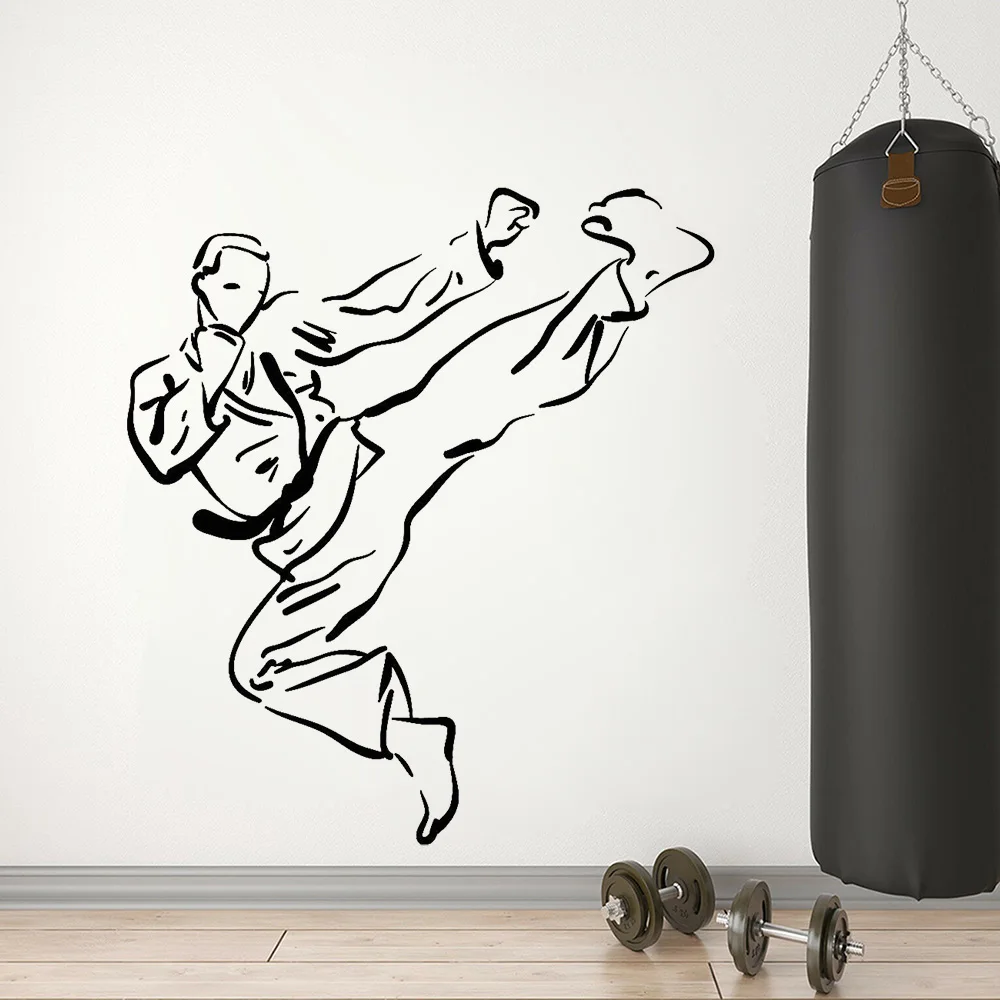 

Школа боевых искусств виниловая наклейка на стену каратэ тренажерный зал мальчик боец Мальчики спальни водонепроницаемые наклейки на стен...
