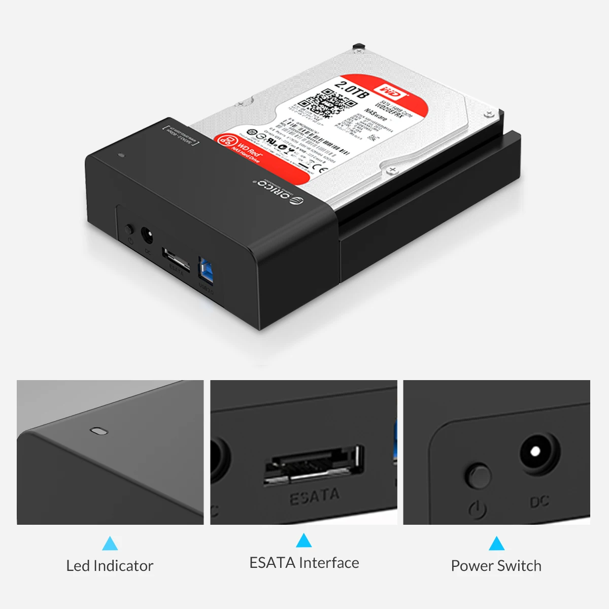 ORICO 2,5 3,5 дюймов HDD Caddy без инструментов SATA для usb type B ESATA внешний SSD корпус до 8 ТБ HDD док-станция для ноутбука