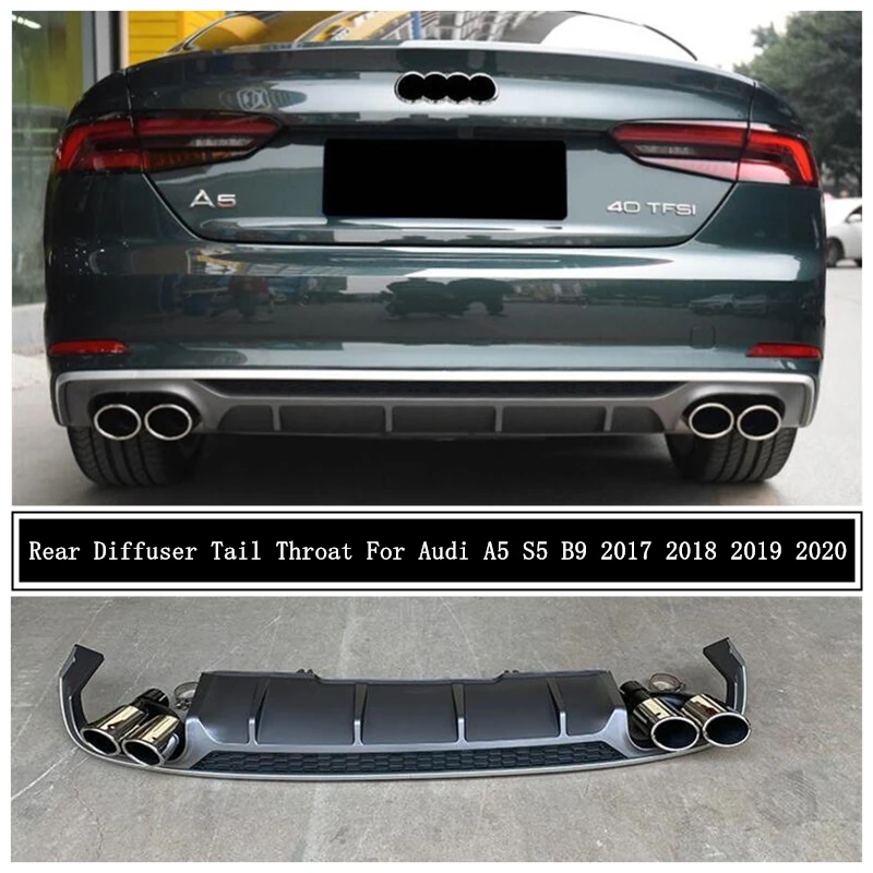 

High Quality ABS Rear Bumper Diffuser Lip Spoiler Exhaust Tail Throat For Audi A5 S5 B9 2017 2018 2019 2020 Auto Accessories