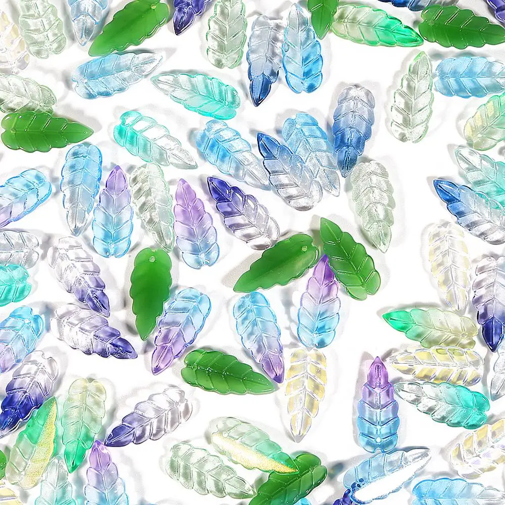 Бусины из стекла с имитацией длинных листьев ручной работы 10 шт. | Украшения и