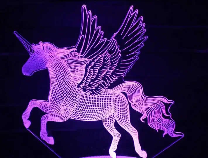 3D ночник в виде единорога лошади акриловый лазер стереоиллюзия 7/16 цветов