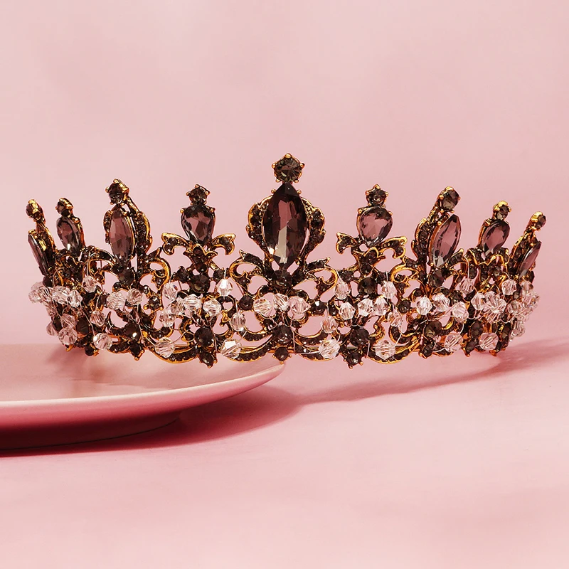 QYY ручной работы с украшением в виде кристаллов и короны древнее золото вечерние
