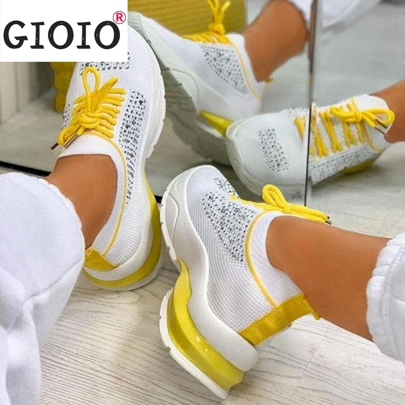 

Lace-up Crystal Women Sneakers Platform Shoes Female Flats Solid Casual Summer Fashion Women's Vulcanized Shoes Running Sneakers