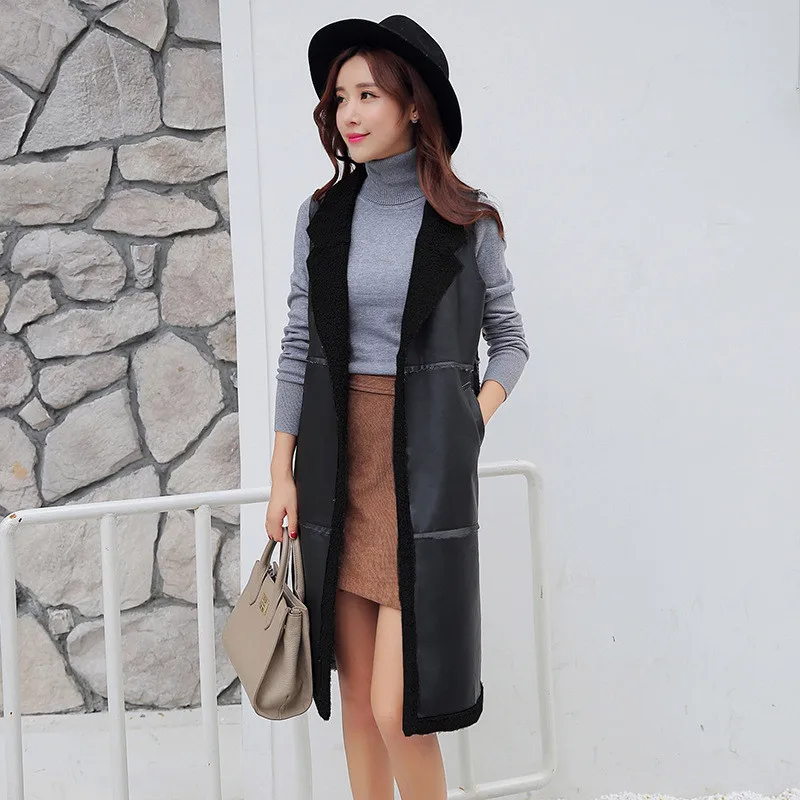 Женский жилет из ПУ кожи без рукавов на осень/зиму | Женская одежда