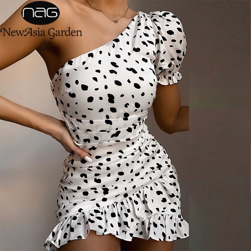 Летнее платье в стиле бохо NewAsia с леопардовыми оборками женское облегающее