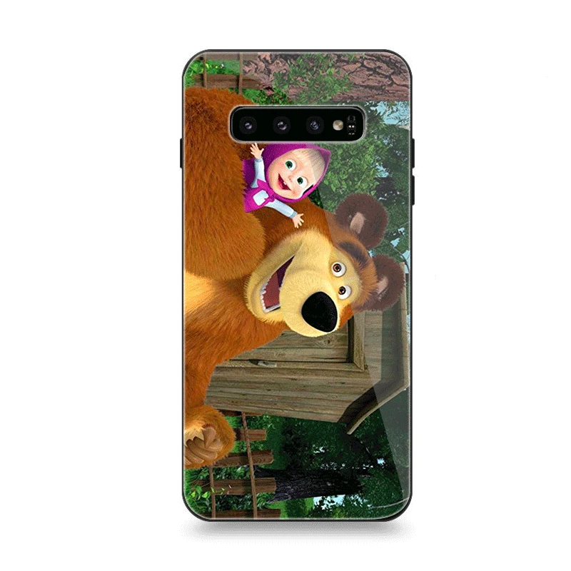 G1 Чехол для телефона Стекло для samsung A40 A50 A10 A20 A30 A60 A70 S10 S7 край S8 S9 Plus Note 8 9 чехол с героями мультфильма «Маша и Медведь» - Цвет: G1
