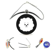 fashion all match necklace cute cartoon mianyang round glass double sided pendant black leather rope necklace jewelry gift