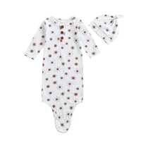 pudcoco 2pcs 0 1t newborn kid infant toddler sun print casual long sleeve pullover leotardhat cap sleepwear nightwear tracksuit