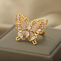 zircon butterfly open rings for women luxury shiny cubic zirconia insect pendant adjustable finger ring couple wedding jewelry