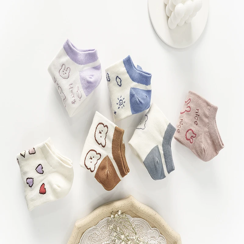 

Summer Thin Cotton Cartoon Boat Socks Breathable Deodorant Socks Low Cut Women's Socks Cute Invisible Boat Socks and Naked Socks