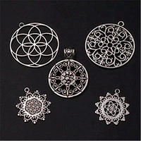 5pcs silver color mixed flower of life pendants retro necklace bracelet metal accessories diy charms for jewelry carfts making