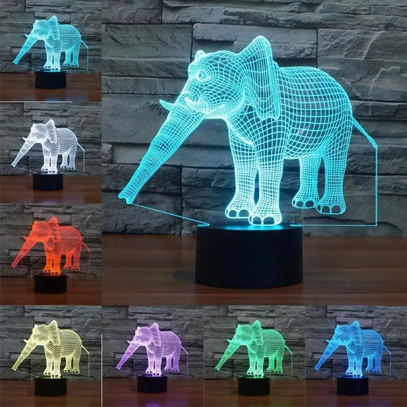 

3D Elephant Model Night Light 7 Color Change LED Table Lamp Music Decor