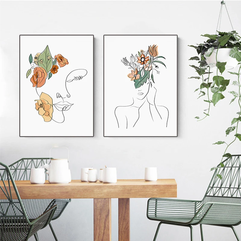 

Modern Line Face Abstract Canvas Painting Nordic Interior Wall Art Picture Color Leaf Poster Prints Living Room Furniture Decor