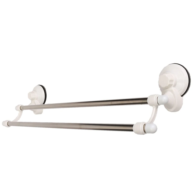18.5 Inch Double Bars Suction Cup Towel Rail Holder Storage Racks Wall Mounted ABS Bathroom Organizer Kitchen Hotel