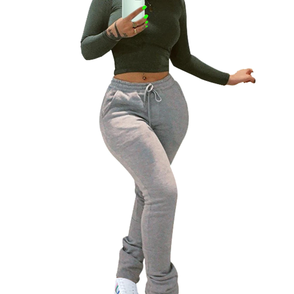 Женские спортивные штаны на шнурке с рюшами однотонные для бега эластичной